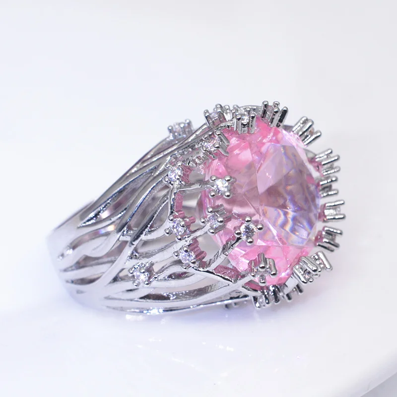Bague Exagérée en Argent Sterling 925 avec Cristal Rose et Zircon – Image 2