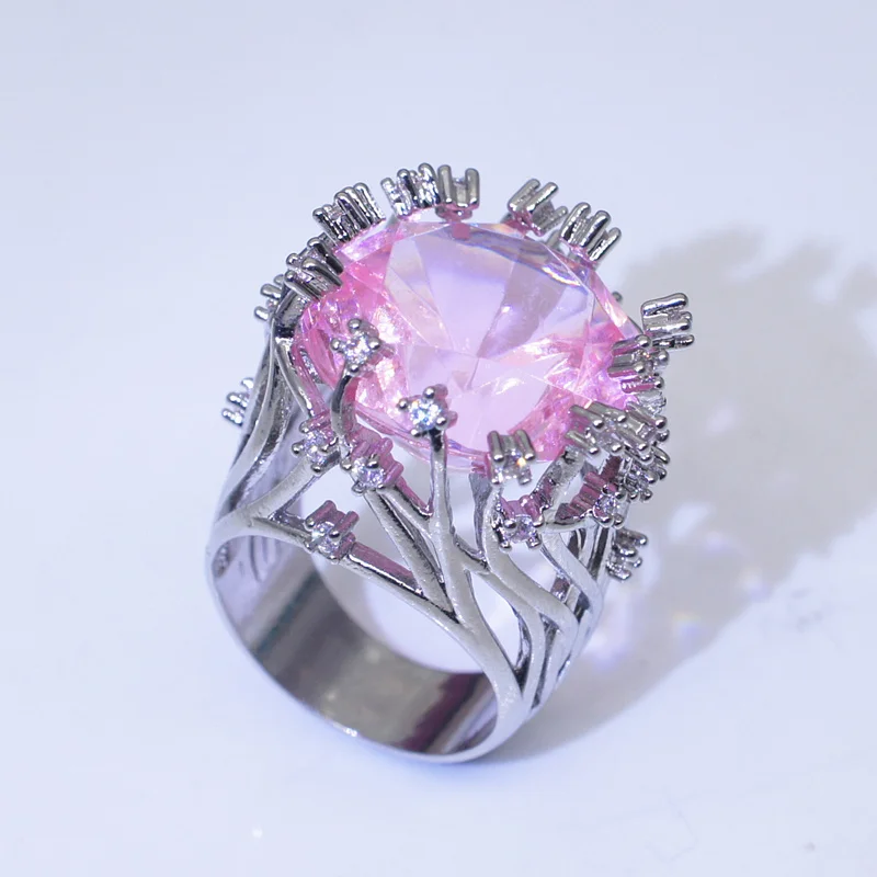 Bague Exagérée en Argent Sterling 925 avec Cristal Rose et Zircon – Image 4