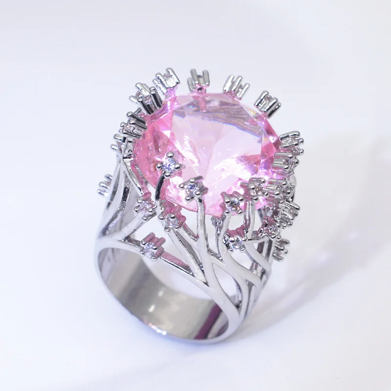 Bague Exagérée en Argent Sterling 925 avec Cristal Rose et Zircon – Image 3