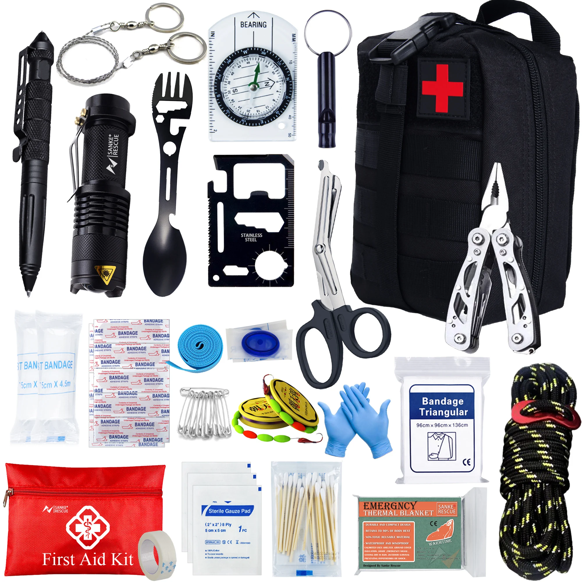 Trousse de Secours Molle Sanke Rescue - Kit d'Urgence 24 Pièces pour Camping et Randonnée