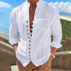 Chemise Homme en Lin et Coton Décontractée – Style Rétro et Confort Respirant