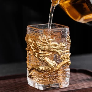 Tasse Dragon Doré en Verre Cristal Résistant à la Chaleur