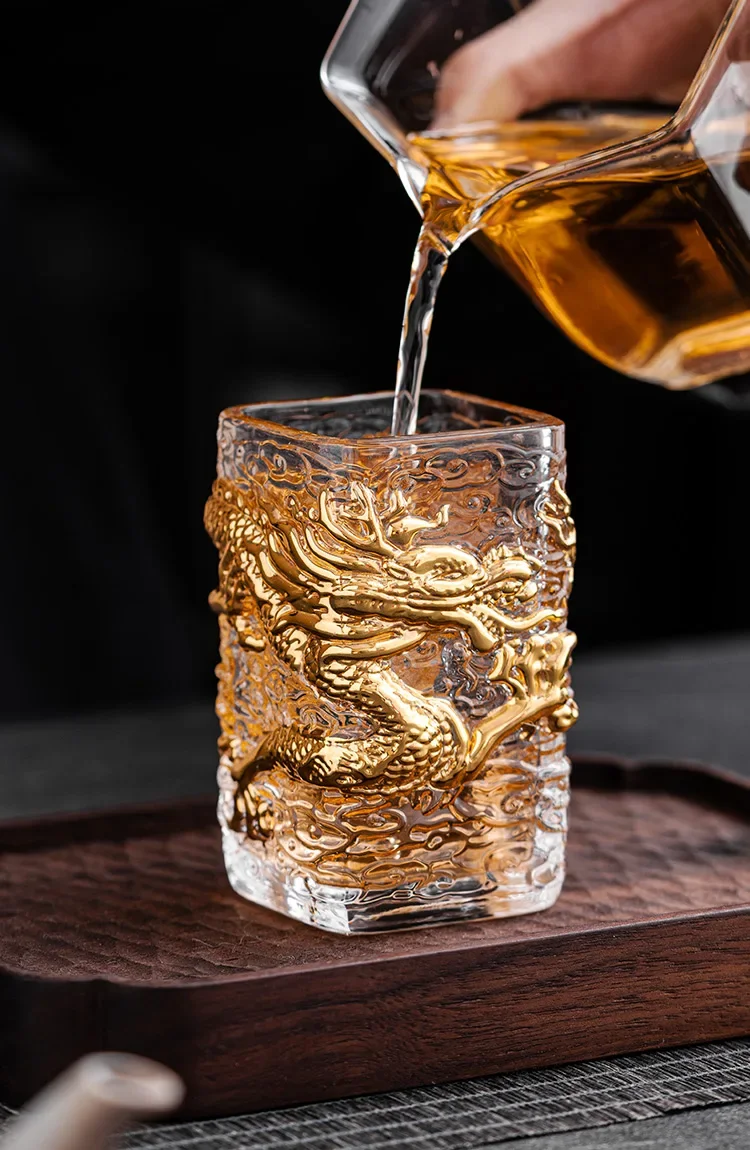 Tasse Dragon Doré en Verre Cristal Résistant à la Chaleur