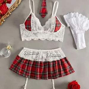 Ensemble Lingerie Sexy Cosplay Soutien-gorge Ouvert et Mini-jupe