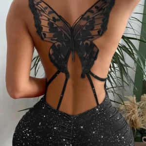 Robe Soirée Paillettes Dos Papillon Moulante