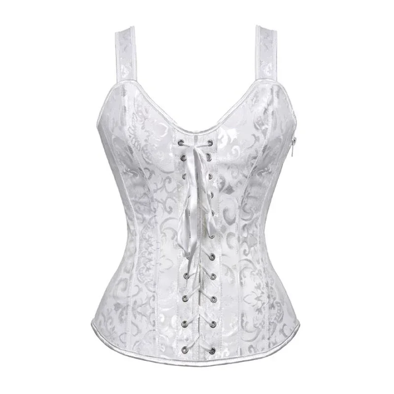 Corset Noir Sexy Jacquard Floral avec Fermeture Éclair – Image 6