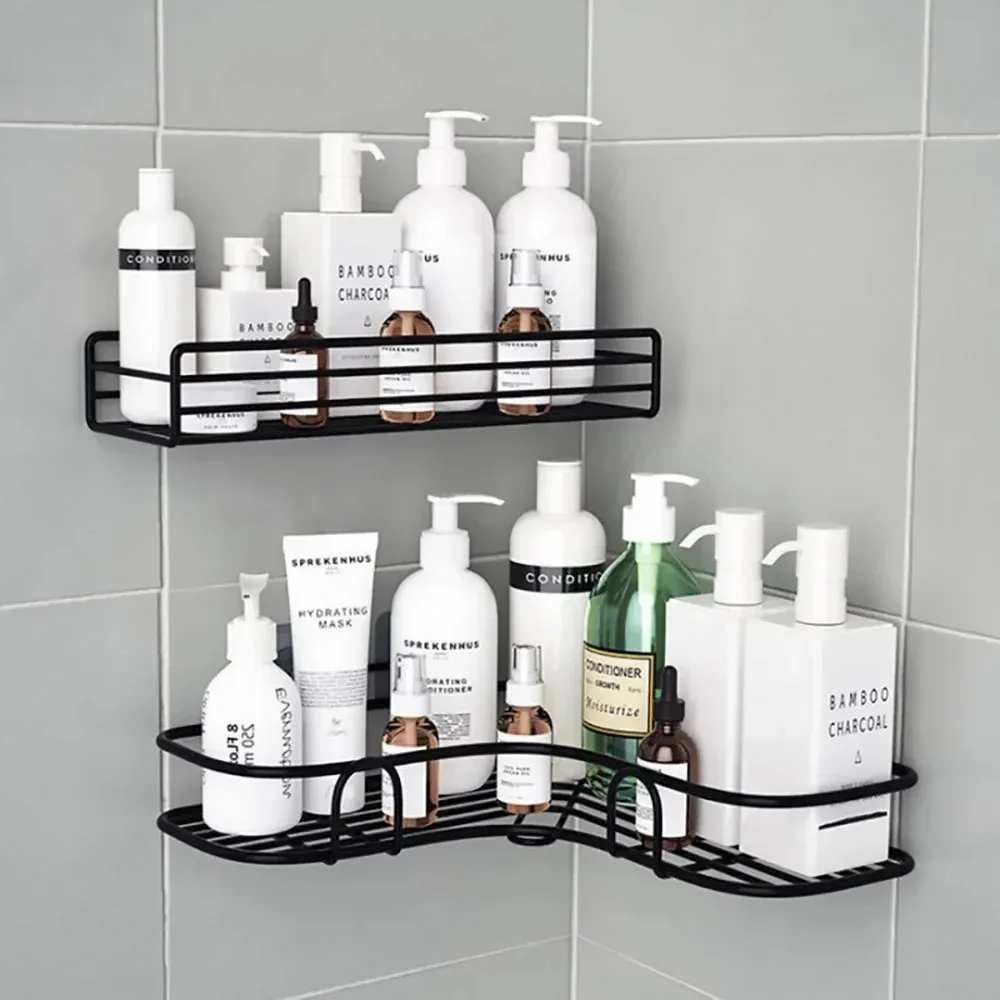 Étagère d'angle pour salle de bain en métal, sans perçage – Image 3