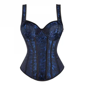 Corset Noir Sexy Jacquard Floral avec Fermeture Éclair