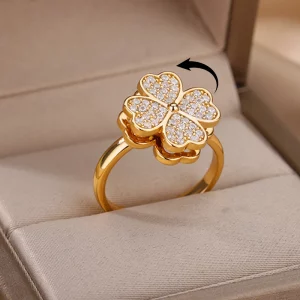 Bague Anti-Stress Spinner Cœur et Trèfle à Quatre Feuilles en Acier Inoxydable pour Femmes