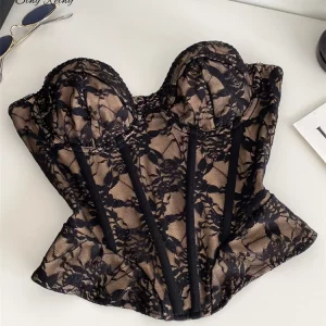 Corset Bustier Dentelle Noir Vintage Femme