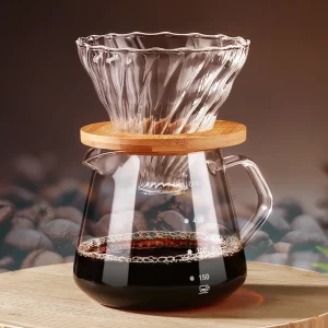 Cafetière Manuelle en Verre avec Support en Bois - 600ml