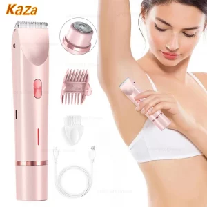 Rasoir Électrique Femme Kaza Double Tête Rechargeable | Tondeuse Bikini, Aisselles, Jambes | Utilisation Sec & Humide (IPX7)