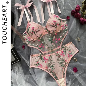 Ensemble Lingerie Sexy Femme en Dentelle Florale