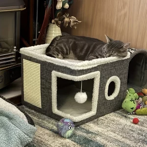 Maison Pliable pour Chat à Plusieurs Niveaux avec Griffoir