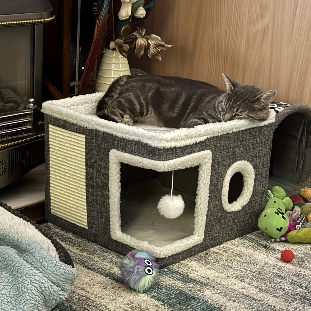 Maison Pliable pour Chat à Plusieurs Niveaux avec Griffoir