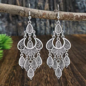 Boucles d'Oreilles Pendantes Goutte d'Eau Vintage Ethnique