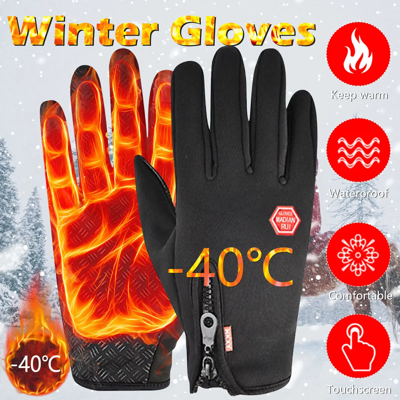 Gants Hiver Chauffants Tactiles Imperméables -40°C - Gants Ski Randonnée Cyclisme