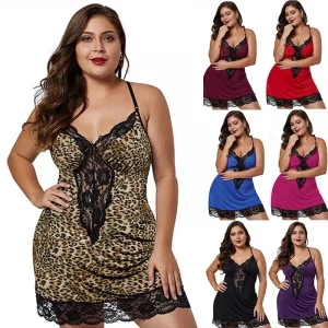 Nuisette Sexy Grande Taille en Satin et Dentelle | Chemise de Nuit Bretelles Spaghetti
