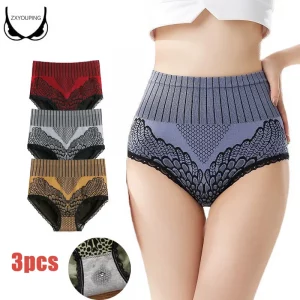 Culotte Amincissante Taille Haute Femme avec Bordure Dentelle - Lot de 3