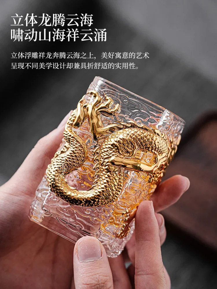 Tasse Dragon Doré en Verre Cristal Résistant à la Chaleur – Image 3