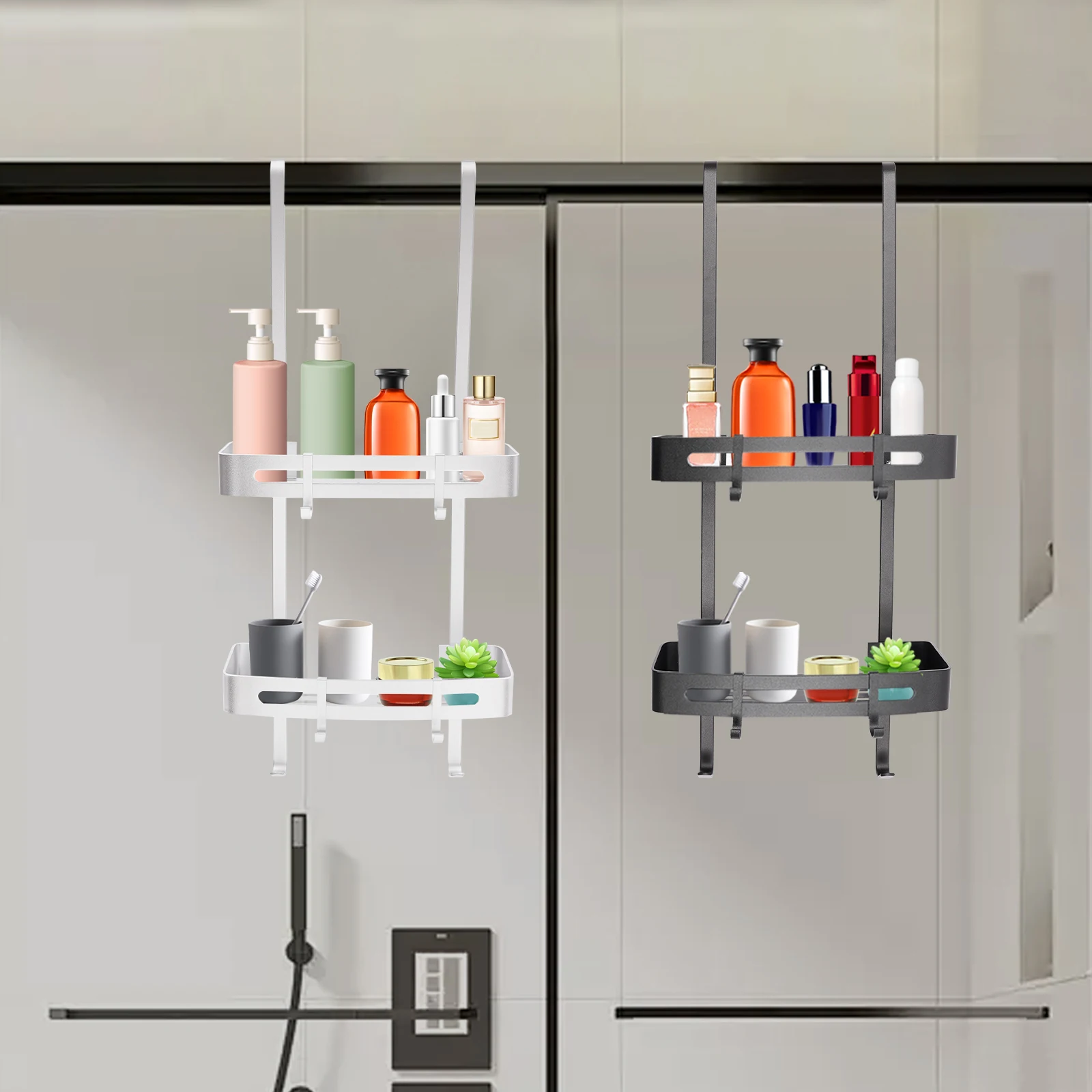 Étagère de Douche Suspendue à 2 Niveaux en Aluminium Spatial