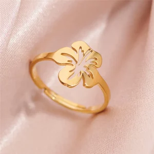 Bague Fleur de Lys Ajustable en Acier Inoxydable Plaqué Or