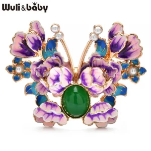 Broche Papillon Pivoine Émaillé Wuli & Baby