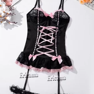 Ensemble Lingerie Sexy Dentelle avec Jarretelles - Femme