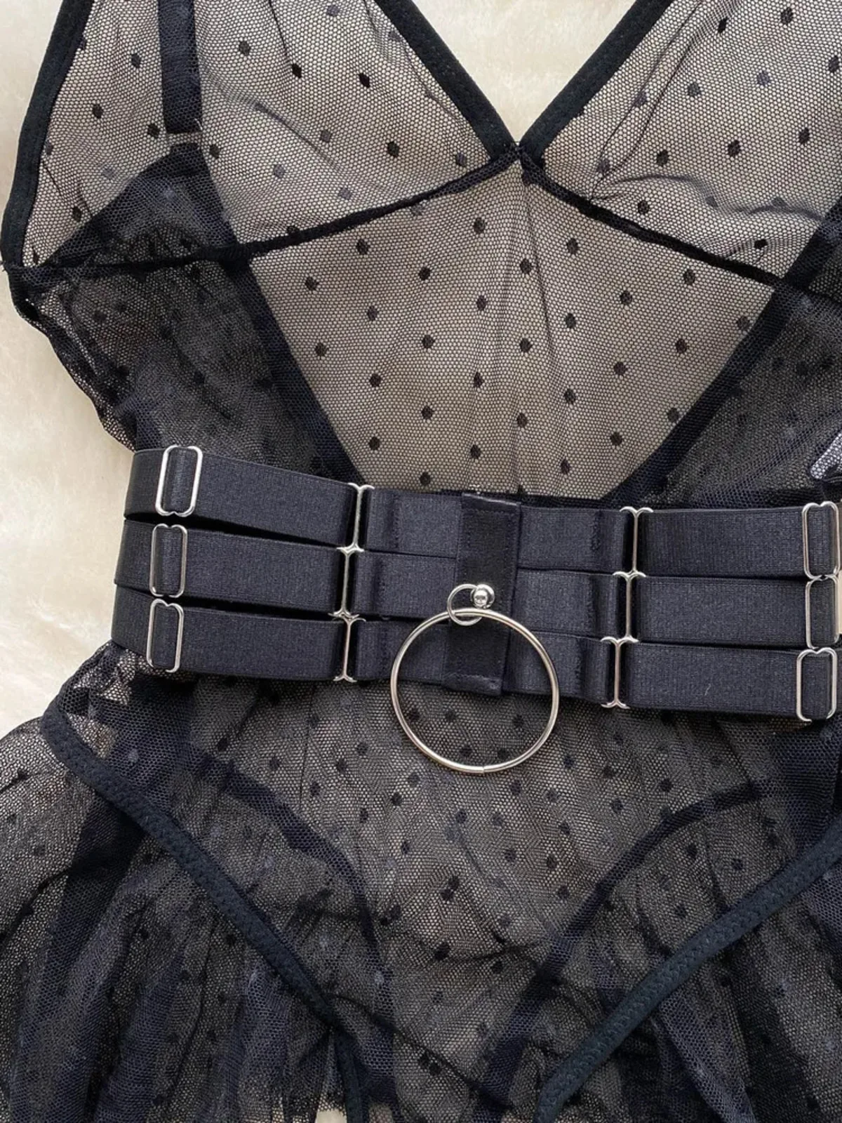 Body Sexy en Mesh "Astronomie" avec col V et volants – Image 3