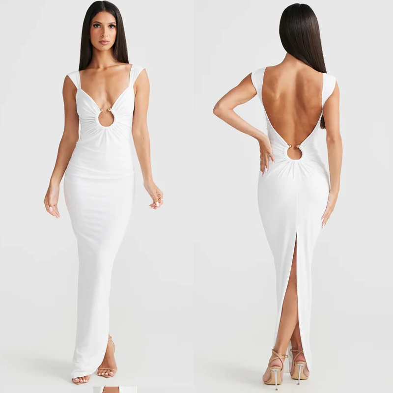 Robe d'été Sexy dos nu avec perles et bretelles spaghetti – Image 2