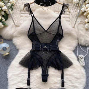 Body Sexy en Mesh "Astronomie" avec col V et volants