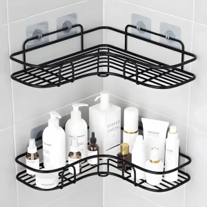 Étagère d'angle pour salle de bain en métal, sans perçage