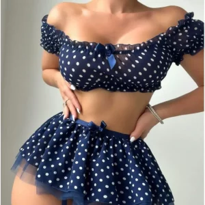 Ensemble Lingerie Sexy Pois Fente Épaules
