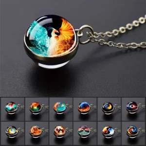 Collier Yin Yang Glace & Feu Phoenix - Bijou Fantaisie Verre Unisexe