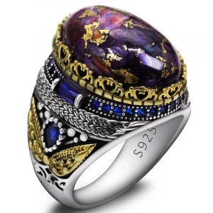 Bague Homme Argent S925 Turquoise Huître Vintage