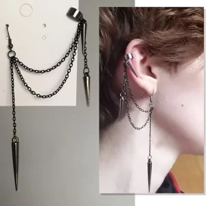 Boucles d'Oreilles Longues Gothiques & Punk avec Pendentifs Pointes Noires