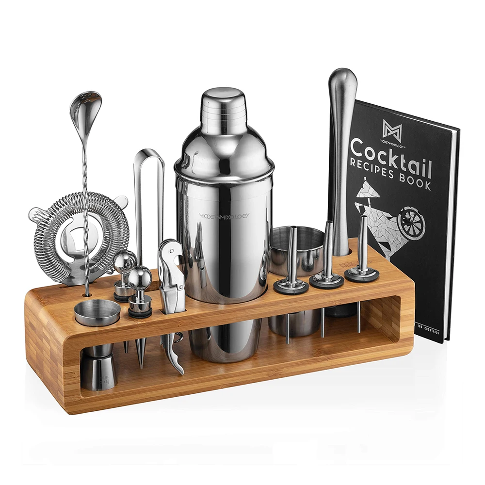Kit Barman Professionnel 23 Pièces avec Support Bambou