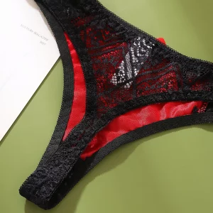 String Femme Sexy Dentelle Transparente - Culotte Taille Basse Lingerie Intime Rouge
