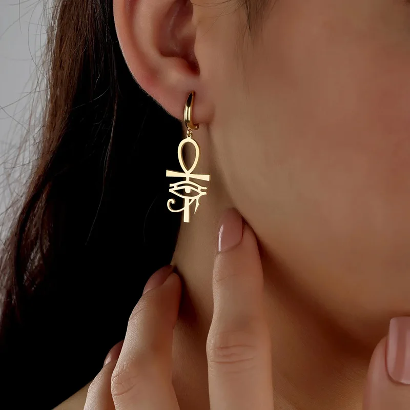 Boucles d'Oreilles Pendentif Ankh Œil d'Horus Égyptien