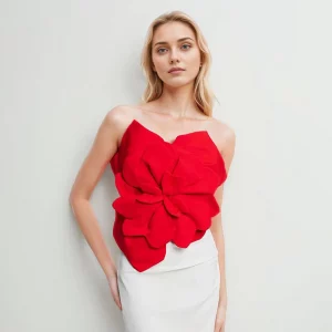 Bustier Asymétrique Femme Rouge avec Nœud