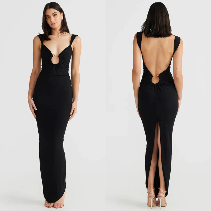 Robe d'été Sexy dos nu avec perles et bretelles spaghetti