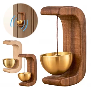 Carillon Éolien Magnétique Bois & Laiton - Sonnette Vintage pour Porte d'Entrée
