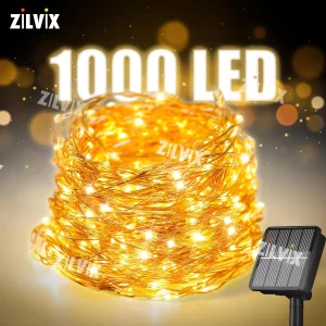 Guirlande Solaire LED ZILVIX 100M, Étanche IP65, 1000 LEDs Cuivre Flexible, 8 Modes Lumière