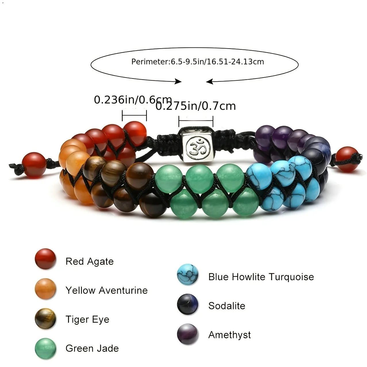 Bracelet 7 Chakras Pierres Naturelles Om Yoga Méditation Réglable – Image 3
