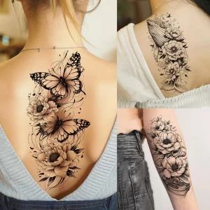 Tatouages Temporaires Fleurs et Papillons pour Femme