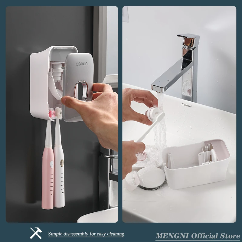 MENGNI Distributeur Automatique de Dentifrice Mural avec Support Porte-Brosse à Dents – Image 4
