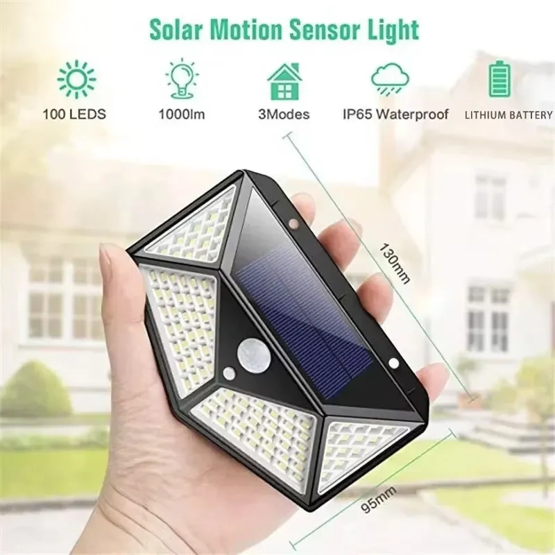 Lampe Solaire LED Extérieure avec Détecteur de Mouvement ESMARTER 100 LED IP65 – Image 3