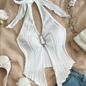 Top Court Licou Dos Nu Femme - Y2K Sexy Ajustable