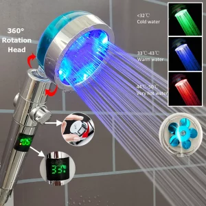Pommeau de Douche LED Haute Pression avec Affichage Température