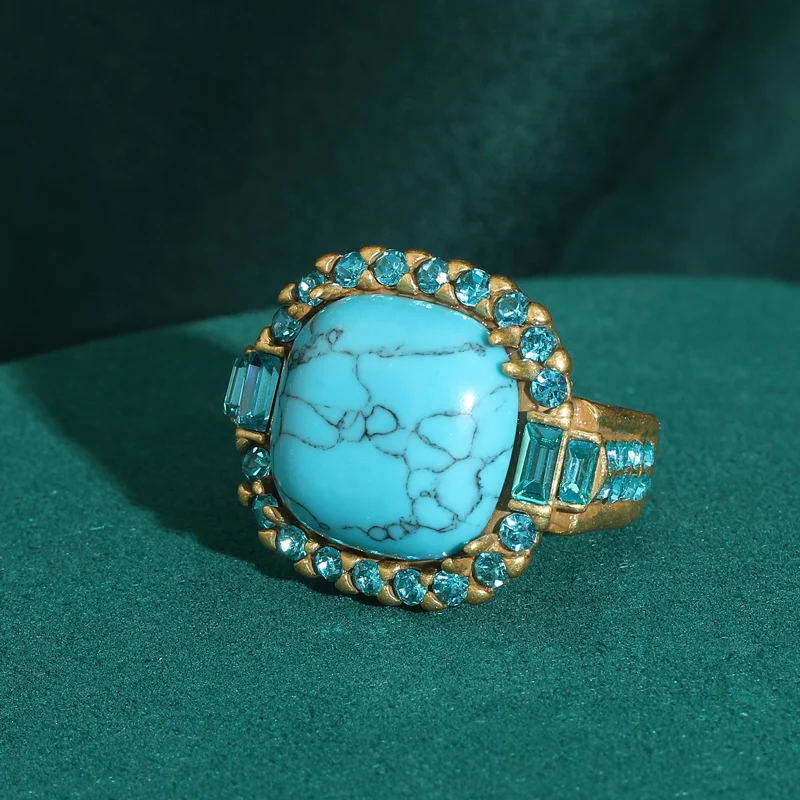 Bague Art Déco Vintage Turquoise Plaqué Or 18K – Image 4
